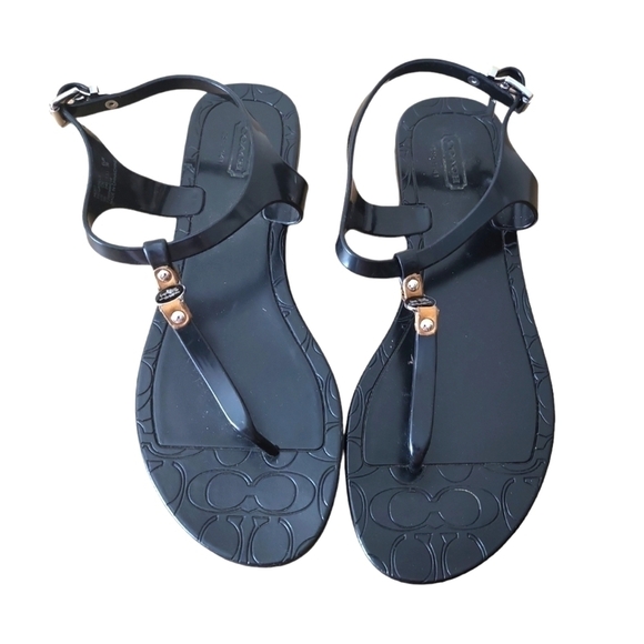 Coach "Piccadilly" Black Signature Jelly Thong Sandals Size 9B - Picture 1 of 6